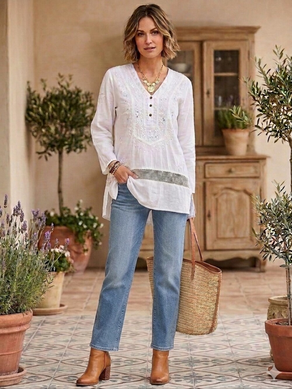 White Intricatley Embroidered Boho Indie 100% Cotton Tunic Dress Cover Up